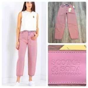 NWT SCOTCH & SODA ‘The Tide’ Balloon Leg fit pink high rise jeans. W24 L32